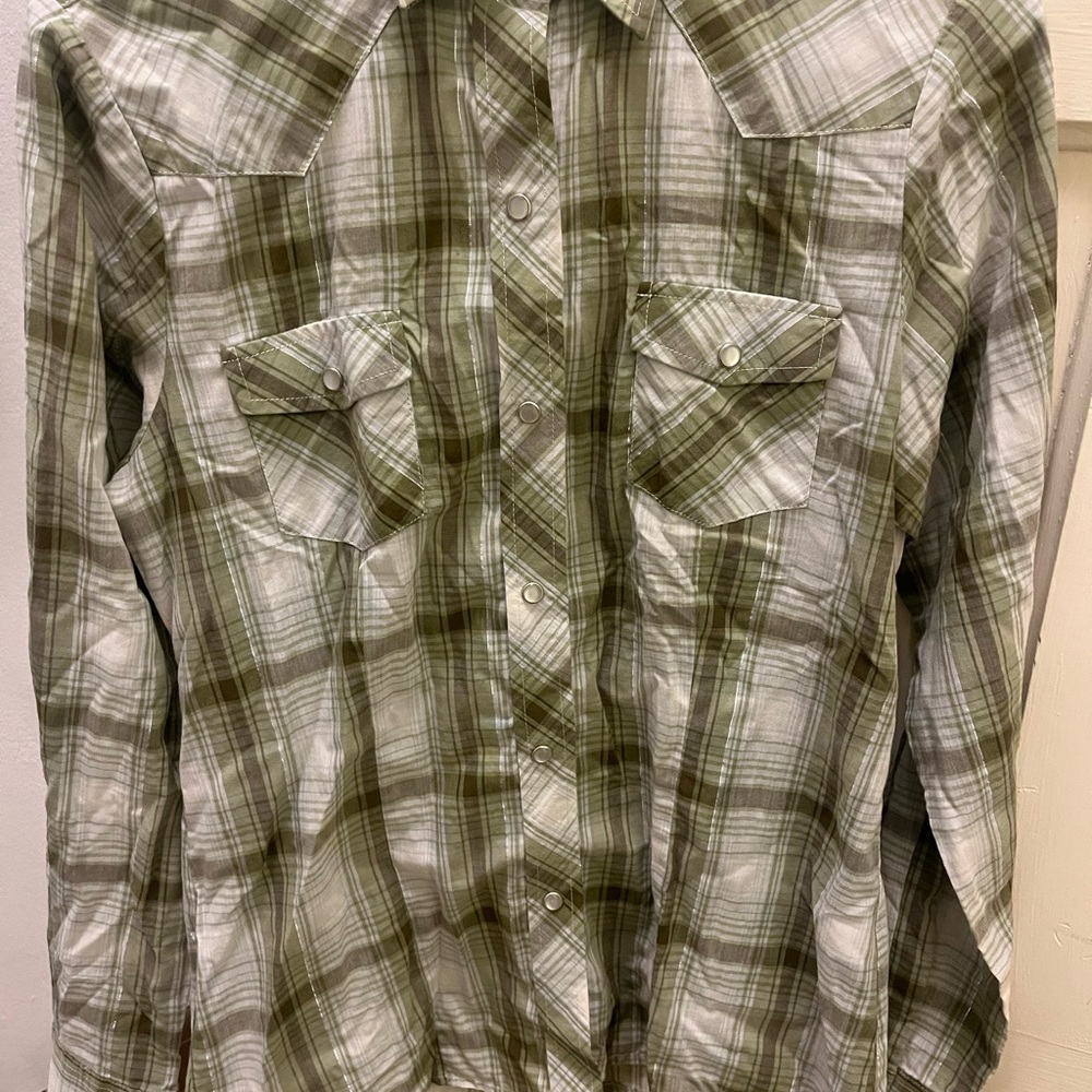 Roper Green and White Snap-Up Shirt